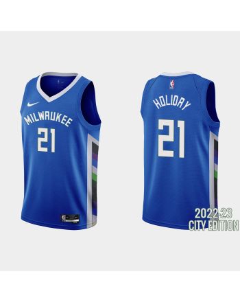 Milwaukee Bucks 21 Jrue Holiday 2022-23 City Edition Blue Men Jersey