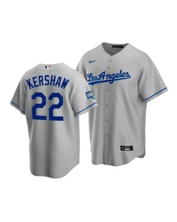 Men's Los Angeles Dodgers Clayton Kershaw 22 2020 World Series Champions Gray Road Jersey