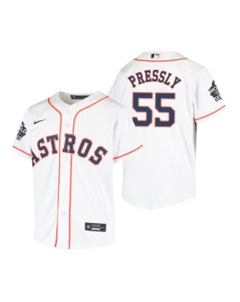 Youth Houston Astros Ryan Pressly 55 White 2022-23 World Series Jersey