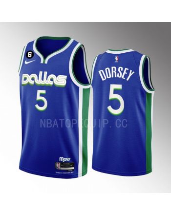 Tyler Dorsey 5 2022-23 Dallas Mavericks Blue City Edition Men Jersey Swingman