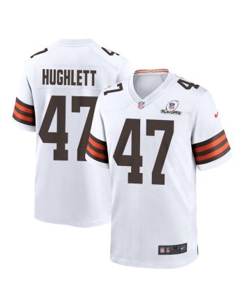 Charley Hughlett 47 Cleveland Browns 2023 Playoffs Patch Game Men Jersey - White