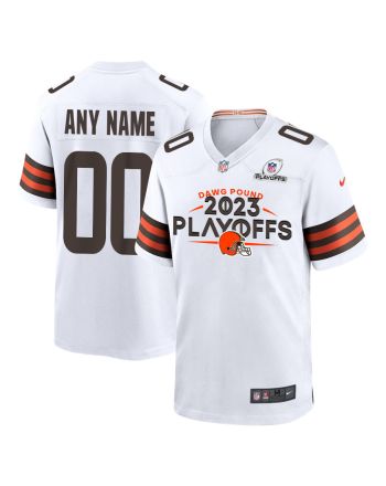 Cleveland Browns Dawg Pound 2023 Playoffs Game Men Custom Jersey - White