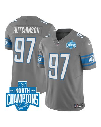 Aidan Hutchinson 97 Detroit Lions 2023 NFC North Division Champions Patch Game Men Jersey - Gray