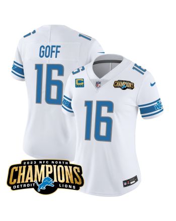 Jared Goff 16 Detroit Lions 2023 NFC North Champions Patch Women Game Jersey - White