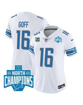 Jared Goff 16 Detroit Lions 2023 NFC North Division Champions Patch Women Game Jersey - White