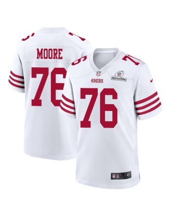 Jaylon Moore 76 San Francisco 49ers 2024 Divisional Patch Game Men Jersey - White