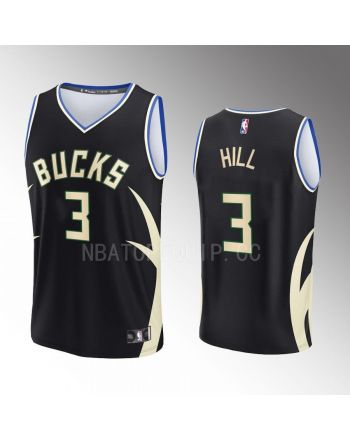 Milwaukee Bucks 3 George Hill Statement Edition Men Jersey 2022-23 Fast Break Black