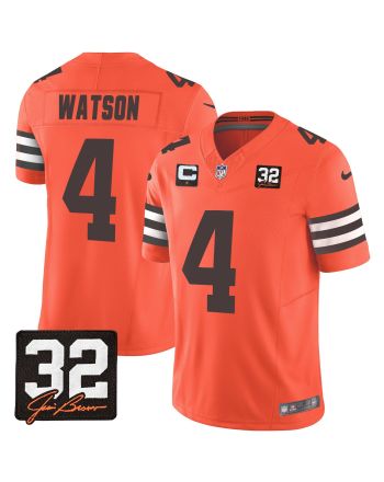 Deshaun Watson 4 Cleveland Browns Jim Brown Memorial Patch Game Men Jersey - Orange