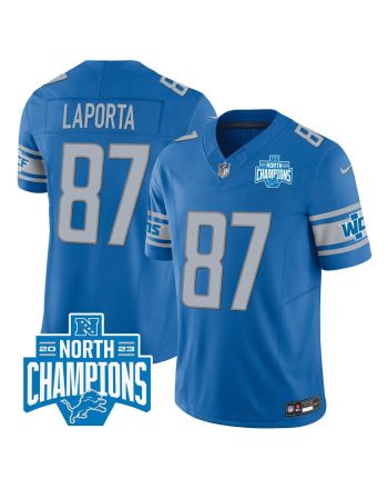 Sam LaPorta 87 Detroit Lions 2023 NFC North Division Champions Patch Game Men Jersey - Blue