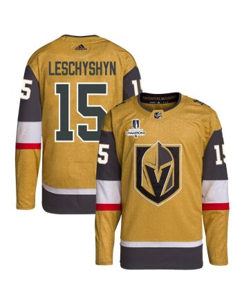 Jake Leschyshyn 15 Vegas Golden Knights Stanley Cup 2023 Champions Patch Home Breakaway Men Jersey - Gold