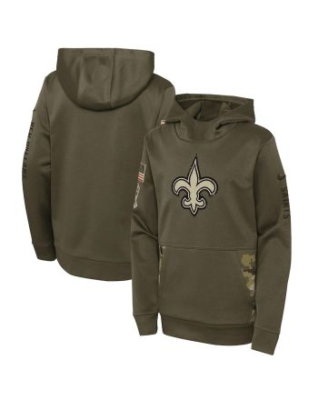 New Orleans Saints Youth 2022 Salute To Service Performance Pullover Hoodie - Olive