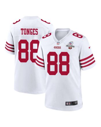 Jake Tonges 88 San Francisco 49ers 2023 Playoffs Patch Game Men Jersey - White