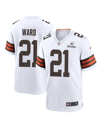 Denzel Ward 21 Cleveland Browns 2023 Playoffs Patch Game Men Jersey - White