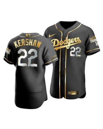 Men's Los Angeles Dodgers Clayton Kershaw 22 2020 World Series Champions Golden Jersey Black