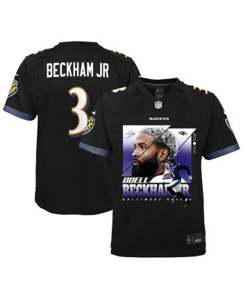 Odell Beckham Jr. 3 Baltimore Ravens Signed Glass Game YOUTH Jersey - Black