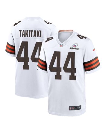 Sione Takitaki 44 Cleveland Browns 2023 Playoffs Patch Game Men Jersey - White