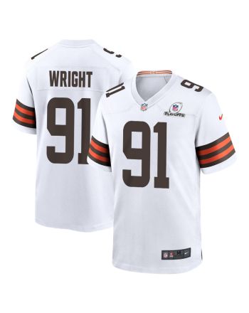 Alex Wright 91 Cleveland Browns 2023 Playoffs Patch Game Men Jersey - White