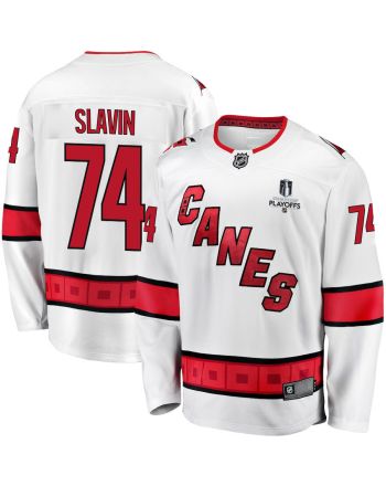 Jaccob Slavin 74 Carolina Hurricanes Stanley Cup 2023 Playoffs Patch Away Breakaway Men Jersey - White