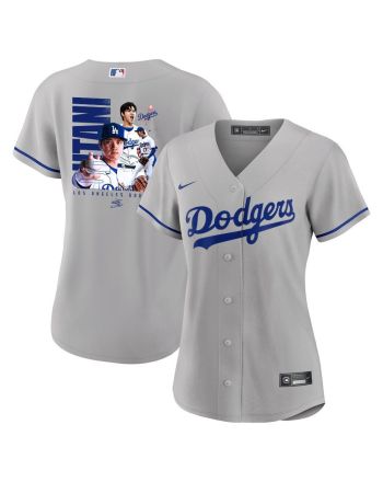 Shohei Ohtani 17 Los Angeles Dodgers Signed Name 2023 Road Women Jersey - Gray