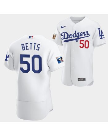 Los Angeles Dodgers Mookie Betts White Jersey 50 Jackie Robinson 75th Anniversary 2022-23 Uniform