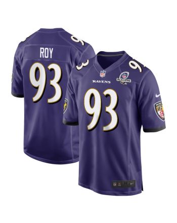 Bravvion Roy 93 Baltimore Ravens 2023 Playoffs Patch Game Men Jersey - Purple