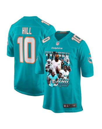 Tyreek Hill 10 Signed Miami Dolphins Cheetah Game Men Jersey - Aqua