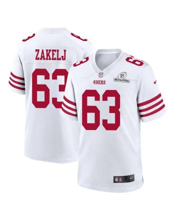 Nick Zakelj 63 San Francisco 49ers 2024 Divisional Patch Game Men Jersey - White