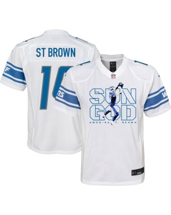 Amon-Ra St. Brown 14 Detroit Lions Sun God Game YOUTH Jersey - White