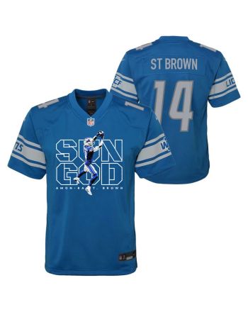 Amon-Ra St. Brown 14 Detroit Lions Sun God Game YOUTH Jersey - Blue