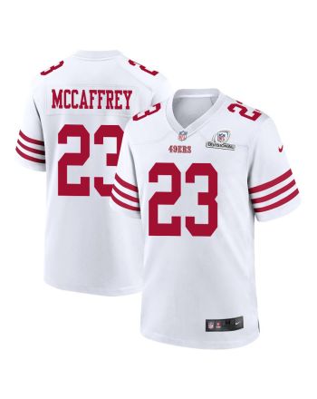 Christian McCaffrey 23 San Francisco 49ers 2024 Divisional Patch Game Men Jersey - White