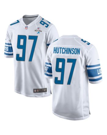 Aidan Hutchinson 97 Detroit Lions 2023 Playoffs Patch Game Men Jersey - White