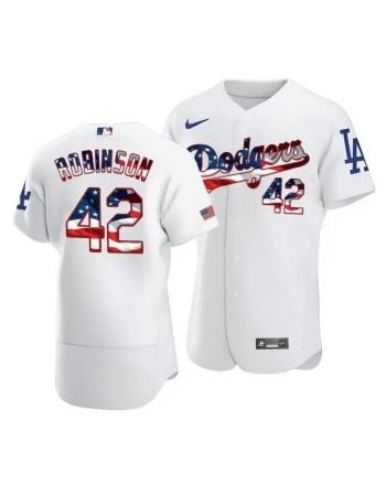 Men Los Angeles Dodgers Jackie Robinson 42 Jackie Robinson Day Independence Day Jersey White