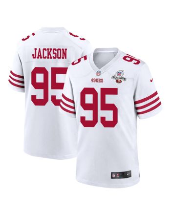 Drake Jackson 95 San Francisco 49ers 2023 Playoffs Patch Game Men Jersey - White