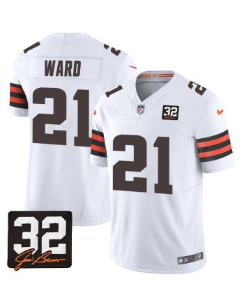 Denzel Ward 21 Cleveland Browns Jim Brown Memorial Patch Game Men Jersey - White