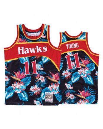 Atlanta Hawks Trae Young 11 Black Hardwood Classics Floral Fashion Jersey