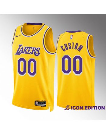 Custom 00 2022-23 Los Angeles Lakers Gold Icon Edition Jersey Swingman