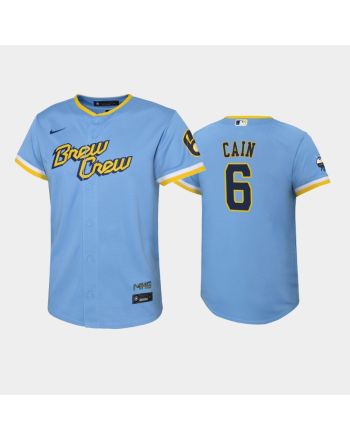 2022-23 City Connect Youth Milwaukee Brewers Lorenzo Cain 6 Lorenzo Cain Jersey - Powder Blue