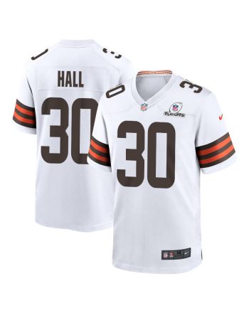 Hassan Hall 30 Cleveland Browns 2023 Playoffs Patch Game Men Jersey - White