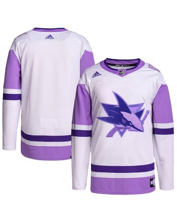 San Jose Sharks Hockey Fights Cancer Primegreen Men Jersey - White/Purple