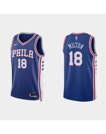 Philadelphia 76ers 18 Shake Milton 2022-23 Icon Edition Royal Men Jersey