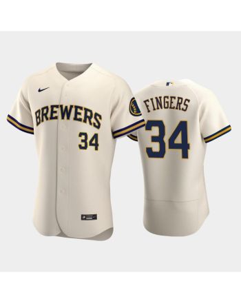 Milwaukee Brewers 34 Rollie Fingers Home Team Cream Jersey Jersey