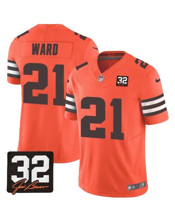 Denzel Ward 21 Cleveland Browns Jim Brown Memorial Patch Game Men Jersey - Orange