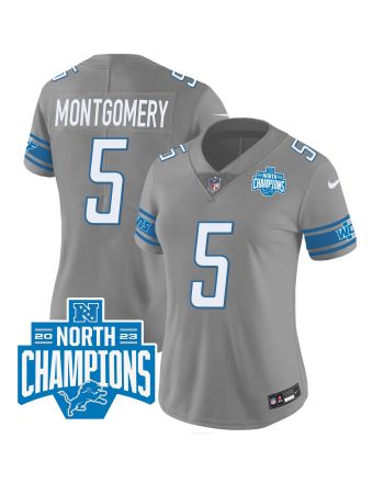 David Montgomery 5 Detroit Lions 2023 NFC North Division Champions Patch Women Game Jersey - Gray