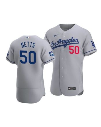 Men's Los Angeles Dodgers Mookie Betts 50 2020 World Series Champions Road Jersey Gray