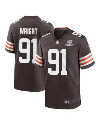 Alex Wright 91 Cleveland Browns 2023 Playoffs Patch Game Men Jersey - Brown