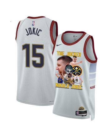 Nikola Jokic 15 Denver Nuggets Joker's Magic 2023 NBA Champions Swingman Jersey - White