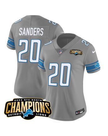 Barry Sanders 20 Detroit Lions 2023 NFC North Champions Patch Women Game Jersey - Gray