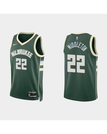 Milwaukee Bucks 22 Khris Middleton 2022-23 Icon Edition Hunter Green Men Jersey