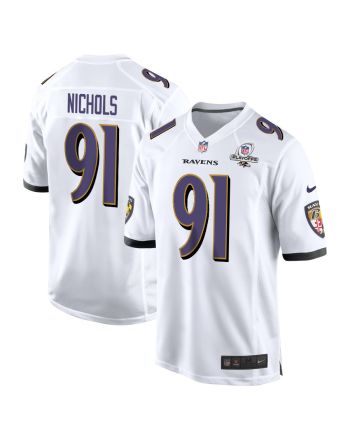 Rayshad Nichols 91 Baltimore Ravens 2023 Playoffs Patch Game Men Jersey - White