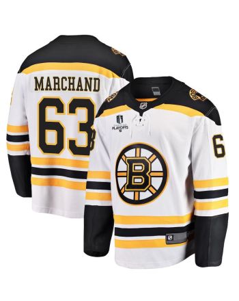 Brad Marchand 63 Boston Bruins Stanley Cup 2023 Playoffs Patch Away Breakaway Men Jersey - White